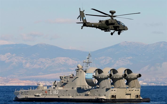 HS Corfu, L182, mezzo da sbarco a cuscino d&#39;aria, Marina ellenica, nave da guerra greca, LCAC classe Zubr, NATO, Mediterraneo