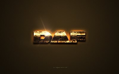 Logo DAF dorato, grafica, sfondo marrone in metallo, emblema DAF, creatività, logo DAF, marchi, DAF