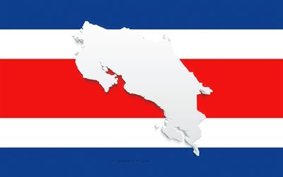 Costa Rica map silhouette, Flag of Costa Rica, silhouette on the flag, Costa Rica, 3d Costa Rica map silhouette, Costa Rica flag, Costa Rica 3d map