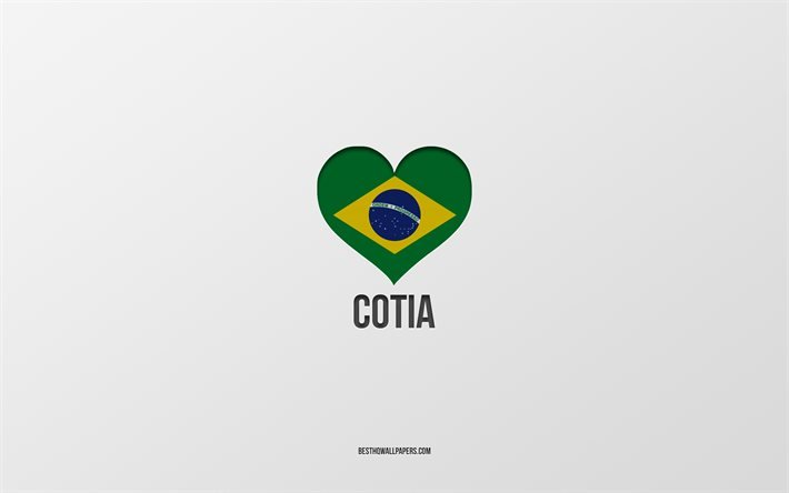 I Love Cotia, Brazilian cities, Day of Cotia, gray background, Cotia, Brazil, Brazilian flag heart, favorite cities, Love Cotia