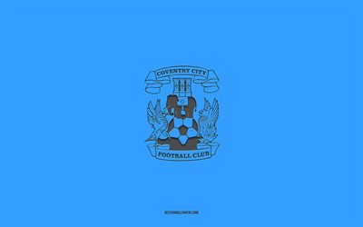 Coventry City FC, blue background, English football team, Coventry City FC emblem, EFL Championship, Coventry City, England, football, Coventry City FC logo