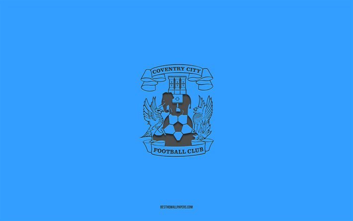 Coventry City FC, sfondo blu, squadra di calcio inglese, Coventry City FC emblema, Campionato EFL, Coventry City, Inghilterra, calcio, Coventry City FC logo