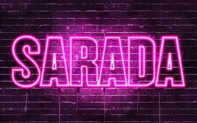Happy Birthday Sarada, 4k, pink neon lights, Sarada name, creative, Sarada Happy Birthday, Sarada Birthday, popular japanese female names, picture with Sarada name, Sarada
