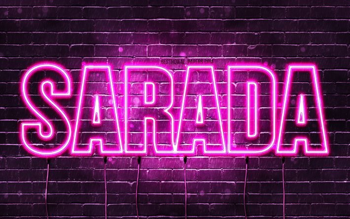 Buon Compleanno Sarada, 4k, luci al neon rosa, nome Sarada, creativo, Sarada Buon Compleanno, Compleanno Sarada, nomi femminili giapponesi popolari, foto con nome Sarada, Sarada