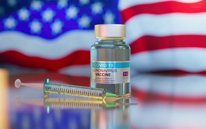 Covid-19のワクチン, 米国, ワクチン接種, 新型コロナウイルス, アメリカのワクチン接種, アメリカ合衆国の国旗, 予防接種の概念, ワクチン