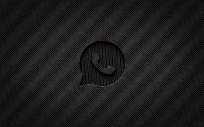 WhatsApp logo carbonio, 4k, arte grunge, sfondo carbonio, creativo, logo nero WhatsApp, social network, logo WhatsApp, WhatsApp