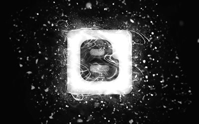 Blogger logo blanc, 4k, n&#233;ons blancs, cr&#233;atif, fond abstrait noir, logo Blogger, r&#233;seau social, Blogger