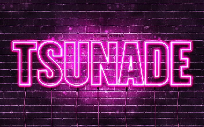 Buon Compleanno Tsunade, 4k, luci al neon rosa, nome Tsunade, creativo, Tsunade Buon Compleanno, Compleanno Tsunade, nomi femminili giapponesi popolari, foto con nome Tsunade, Tsunade