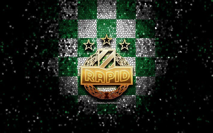 Il Rapid Vienna FC, logo glitter, Bundesliga austriaca, verde sfondo a scacchi bianchi, calcio, squadra di calcio austriaca, Rapid Vienna logo, arte del mosaico, SK Rapid Wien, Austria