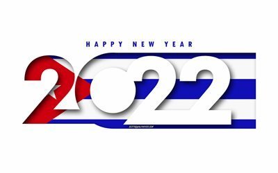 Happy New Year 2022 K&#252;ba, beyaz arka plan, 2022 K&#252;ba, K&#252;ba 2022 Yeni Yıl, 2022 kavramlar, K&#252;ba, K&#252;ba Bayrağı