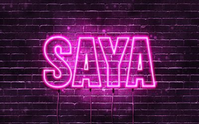 Happy Birthday Saya, 4k, pink neon lights, Saya name, creative, Saya Happy Birthday, Saya Birthday, popular japanese female names, picture with Saya name, Saya