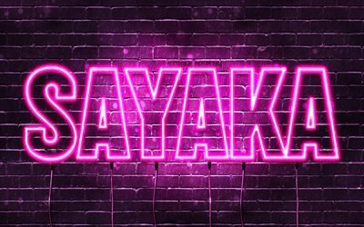 Happy Birthday Sayaka, 4k, pink neon lights, Sayaka name, creative, Sayaka Happy Birthday, Sayaka Birthday, popular japanese female names, picture with Sayaka name, Sayaka