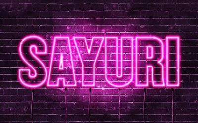 Happy Birthday Sayuri, 4k, pink neon lights, Sayuri name, creative, Sayuri Happy Birthday, Sayuri Birthday, popular japanese female names, picture with Sayuri name, Sayuri