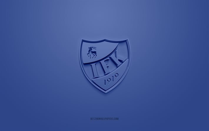 IFK Mariehamn, logo 3D creativo, sfondo blu, squadra di calcio Finlandese, Veikkausliiga, Mariehamn, Finlandia, calcio, logo IFK Mariehamn 3d