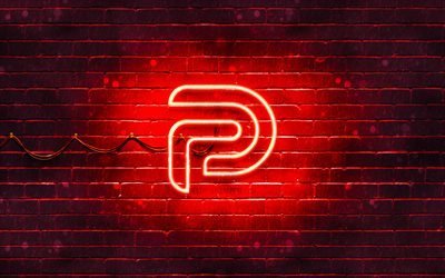 Logo Parler rouge, 4k, mur de briques rouges, logo Parler, r&#233;seaux sociaux, logo n&#233;on Parler, Parler