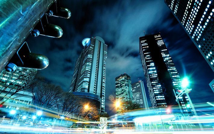 東京都, 交通信号灯。, 夜景, 日本の都市, アジア, Japan, 高層ビル, 近代都市