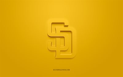 San Diego Padres emblem, creative 3D logo, yellow background, American baseball club, MLB, San Diego, USA, San Diego Padres, baseball, San Diego Padres insignia