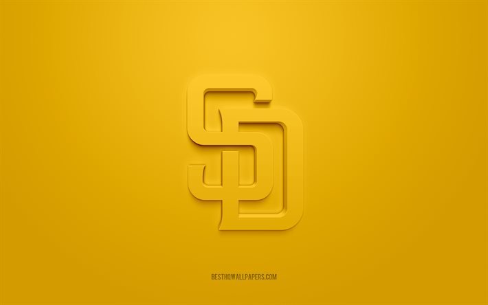 San Diego Padres emblem, creative 3D logo, yellow background, American baseball club, MLB, San Diego, USA, San Diego Padres, baseball, San Diego Padres insignia