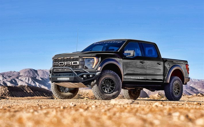 2021, Hennessey VelociRaptor 600, 4k, vista frontal, exterior, tuning Ford Raptor, coches americanos, Hennessey, Ford