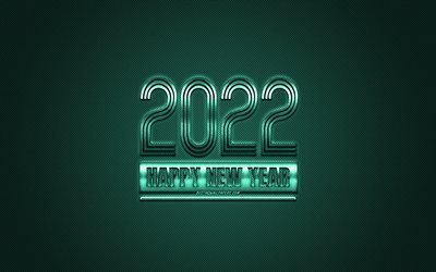 2022 New Year, 2022 turquoise background, 2022 concepts, Happy New Year 2022, turquoise carbon texture, turquoise background