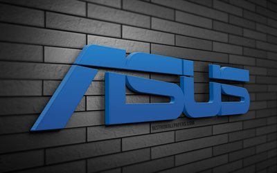 Logo Asus 3D, 4K, mur de briques gris, cr&#233;atif, marques, logo Asus, art 3D, Asus