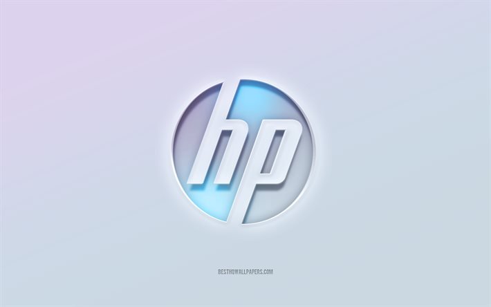 HP logosu, Hewlett-Packard, 3d metni kesip, beyaz arka plan, HP 3d logosu, HP amblemi, HP, Hewlett-Packard logosu, kabartmalı logo, HP 3d amblemi