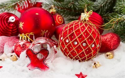 Christmas balls, Christmas red balls, New Year, Christmas decorations