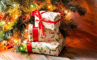 Christmas, gifts, Christmas tree, garland New Year