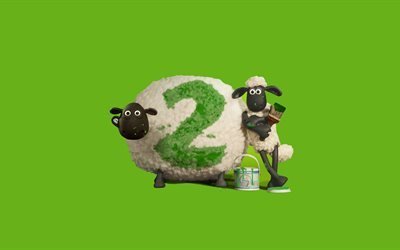 The Sheep 2, green background, 4k, Shaun