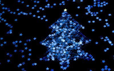 &#225;rbol de navidad, estrellas azul, A&#241;o Nuevo, creativo, Navidad