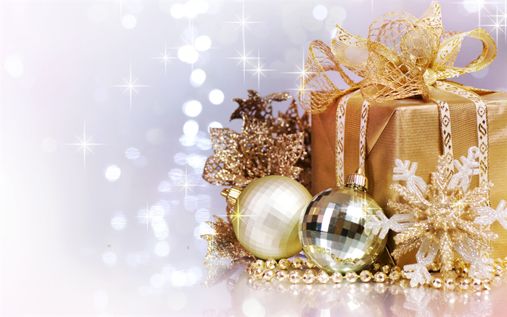 Navidad, caja de oro, regalos, estrella de oro, A&#241;o Nuevo, decoraci&#243;n