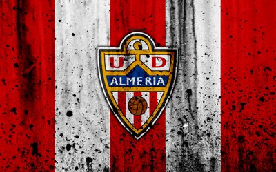 4k, FC Almeria, grunge, Segunda Division, art, soccer, football club, Spain, Almeria, logo, LaLiga2, stone texture, Almeria FC