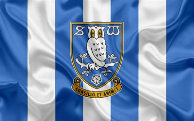 Sheffield &#199;arşamba FC, ipek bayrak, amblem, logo, 4k, Sheffield, İngiltere, İngiltere Futbol Kul&#252;b&#252;, Futbol Ligi Şampiyonası, İkinci Lig, futbol