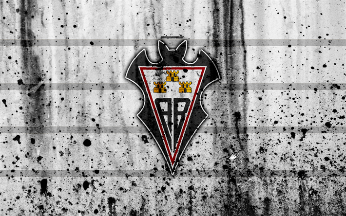4k, FC Albacete, grunge, Segunda Division, sanat, futbol, futbol kul&#252;b&#252;, İspanya, Albacete, logo, LaLiga2, taş doku, Albacete FC