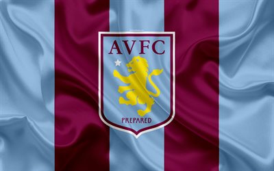 Aston Villa FC, silk flag, emblem, logotyp, 4k, Witton, Birmingham, STORBRITANNIEN, Engelska football club, Football League Championship, Andra League, fotboll