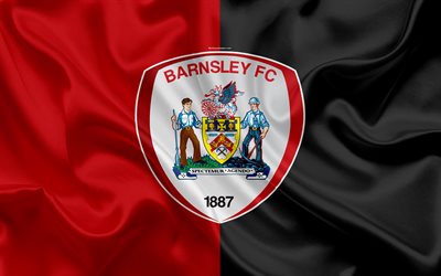 Barnsley FC, silk flag, Football League Championship, emblem, logotyp, 4k, Barnsley, STORBRITANNIEN, Engelska football club, Andra League, fotboll