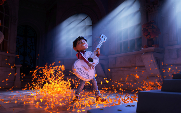 Miguel, guitarra, 4k, 3d-animaci&#243;n de 2017, de Pel&#237;cula, de Coco, de Pixar