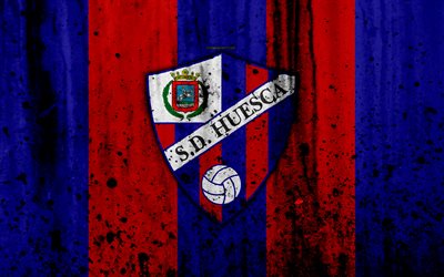 4k, FC Huesca, grunge, Andra Divisionen, konst, fotboll, football club, Spanien, SD Huesca, logotyp, LaLiga2, sten struktur, Huesca FC