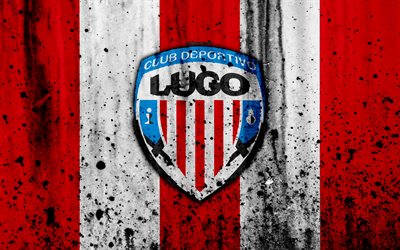 4k, FC Lugo, grunge, Segunda Division, art, soccer, football club, Spain, CD Lugo, logo, LaLiga2, stone texture, Lugo FC