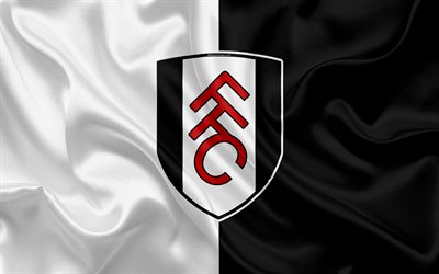 Fulham FC, de la soie du drapeau, de l&#39;embl&#232;me, logo, 4k, Fulham, Angleterre, royaume-UNI, anglais club de football, Football League Championship, Deuxi&#232;me de la Ligue, football