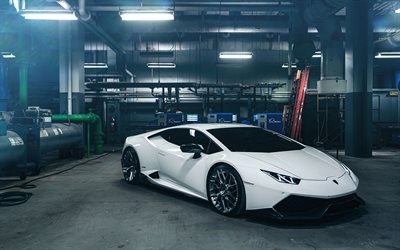 Lamborghini Huracan, LP-610, branco supercarro, garagem, ajuste, luxo rodas, ADV1 Rodas, ADV8R, MV2, Lamborghini