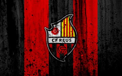 4k, FC Reus Deportiu, grunge, Segunda Division, art, soccer, football club, Spain, CF Reus Deportiu, logo, LaLiga2, stone texture, Reus Deportiu FC