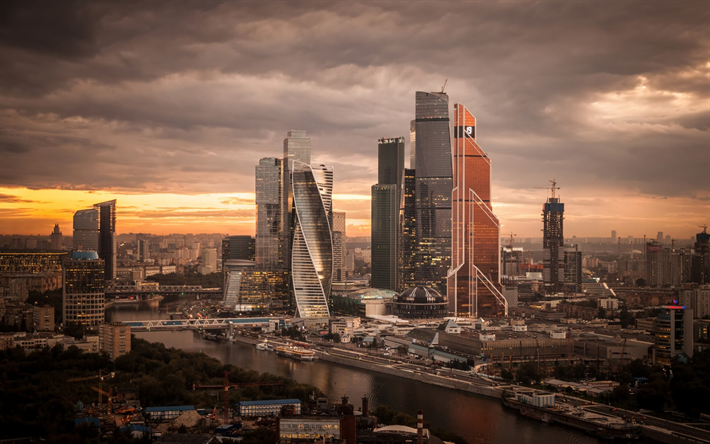 Moscow City, skyskrapor, business center, modern arkitektur, Moskva, Ryssland