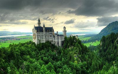 Neuschwanstein Castle, Romantik castle, Schwangau, Bavyera, Almanya, Neo-Romantik tarzı
