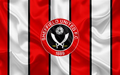 Sheffield United FC, silk flag, emblem, logo, 4k, Sheffield, South Yorkshire, UK, English football club, Football League Championship, Second League, football