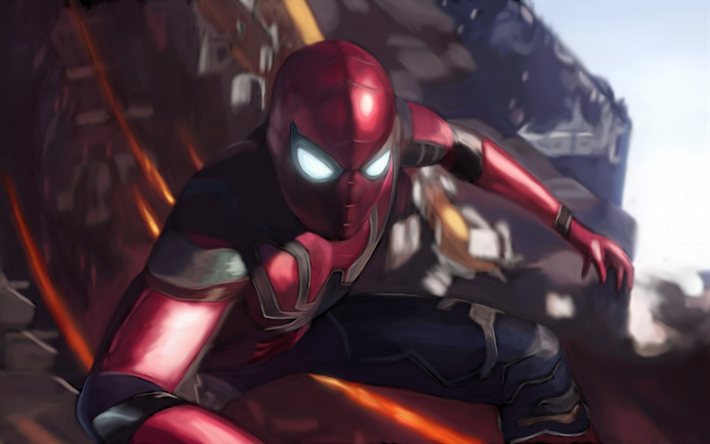 spiderman, supersankari, art, punainen puku