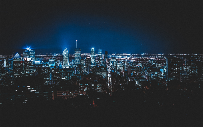 Montreal, 4k, nigtscapes, grattacieli, America del Nord, Canada