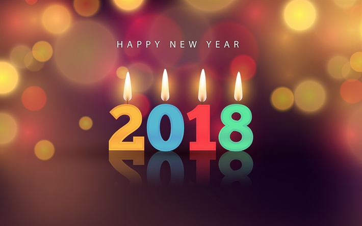 2018 2018 4k, Mutlu Yeni Yıl, mumlar, 2018 Yılbaşı, yaratıcı, Yeni Yıl, Noel