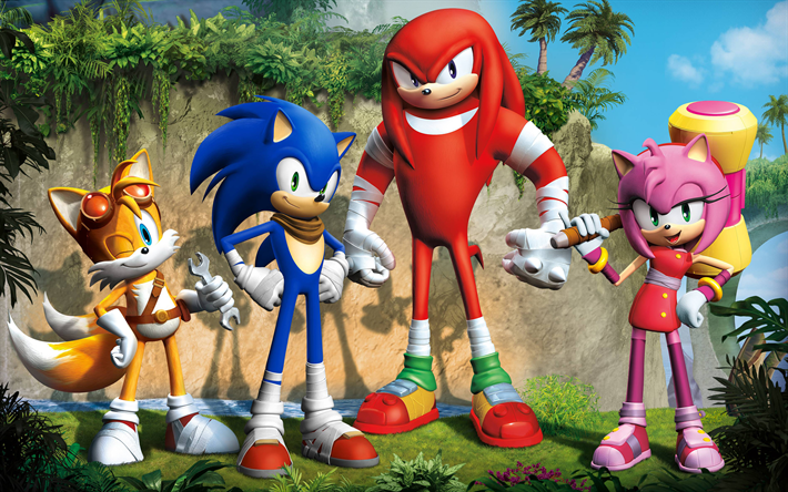 Sonic the Hedgehog, 4k, 2018 movie, 3D-animation, Sonic, Miles Prower, Knuckles the Echidna, Sara