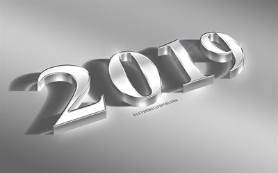 2019 Year, 3d silver letters, 3d 2019 art, New Year, steel background, creative 2019 design, 2019 concepts, New 2019 Year